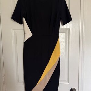 White House Black Market Black and Yellow Midi Dress